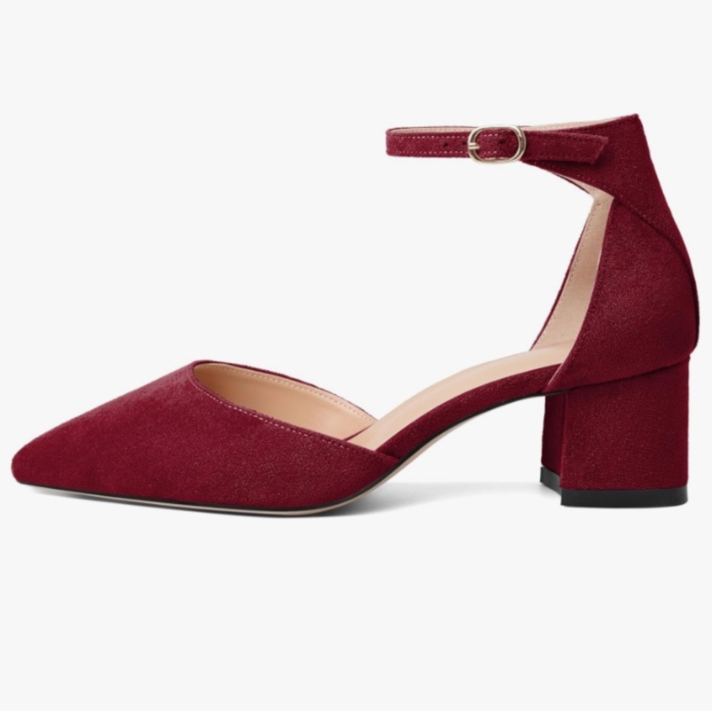 Cato D’Orsay Burgundy Ankle Strap Block Heels